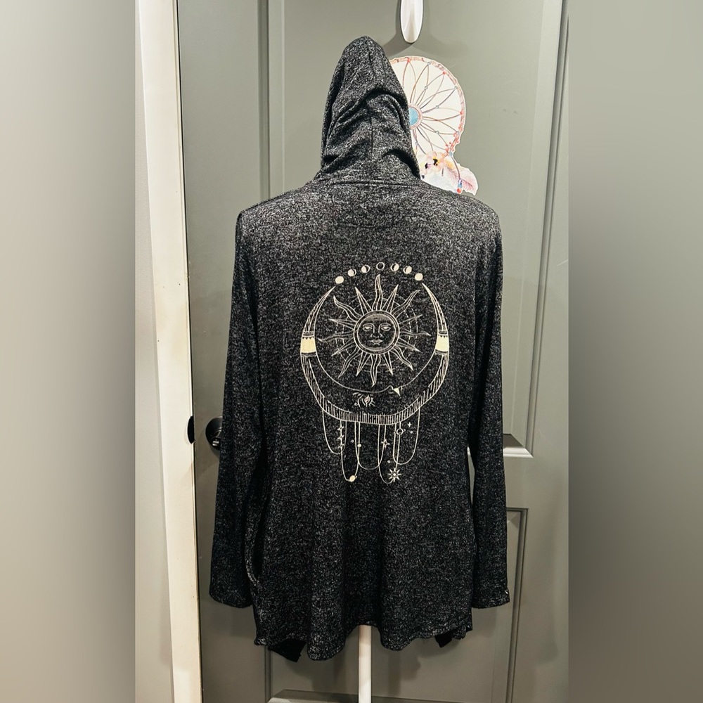 Lakhays black hooded drape front lightweight hood cardigan with pockets moon sun
